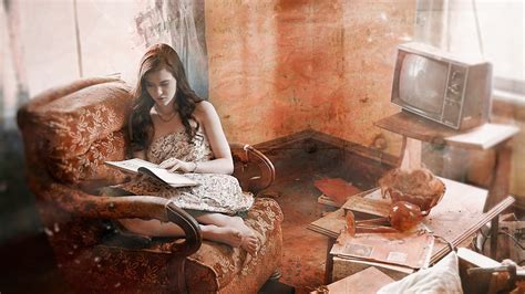 배경 화면 오래 된 집 버려진 집 소녀 책을 읽고 2560x1600 Hd 그림 이미지