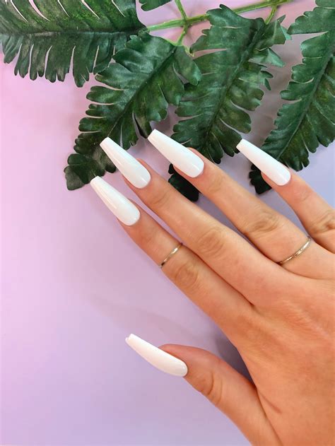 White One Color Luxury Press On Nails Long Coffin Press On Etsy