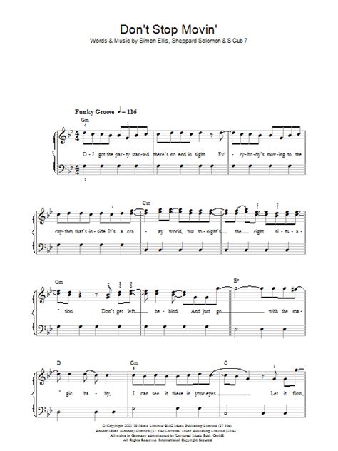 Dont Stop Movin Sheet Music S Club 7 Piano Vocal And Guitar Chords