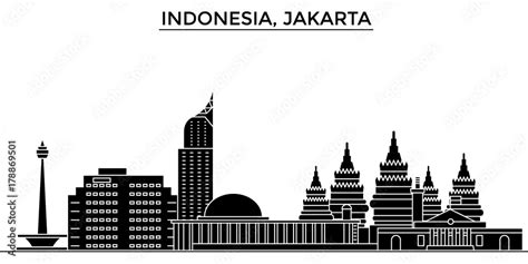 Indonesia Jakarta Architecture Skyline Buildings Silhouette Outline