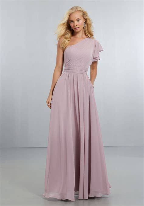 Chiffon Bridesmaids Dress With One Shoulder Flounced Sleeve Style 21554 Morilee