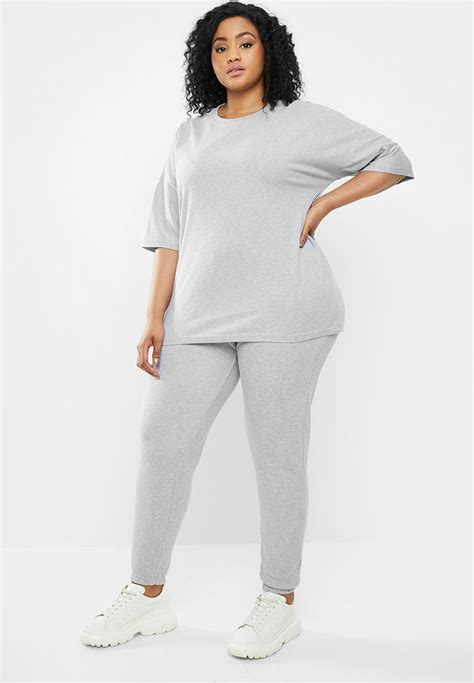 Curve T Shirt Jogger Co Ord Set Grey Marle Missguided Bottoms