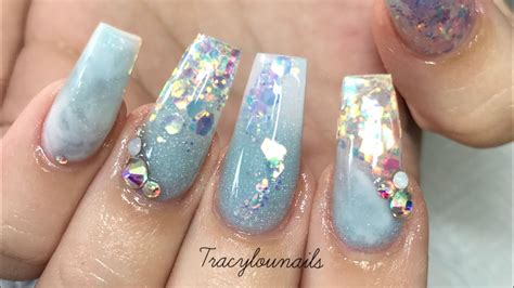 Cute Blue Acrylic Nails With Glitter Summer And Colors Go Hand In