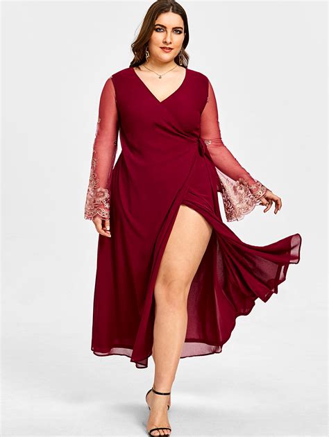 Buy Gamiss 2018 Plus Size Lace Sleeve High Slit