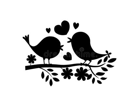Love Birds Silhouette Of Two Birds Sitting On A Branch Of Tree Stock