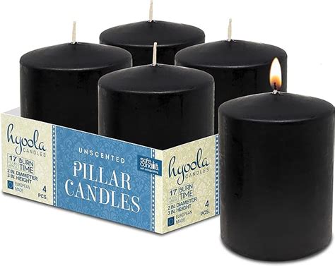 Hyoola Black Pillar Candles 2x3 Inch 4 Pack Unscented Pillar Candles