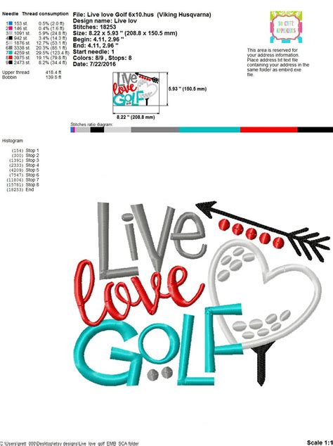 Embroidery Design 5x7 6x10 Live Love Golf Socuteappliques Etsy