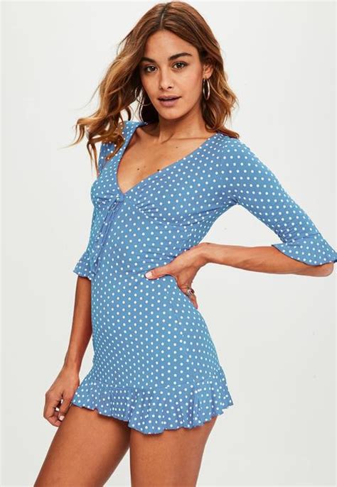 Blue Polka Dot Print Frill Tea Dress From Missguided On 21 Buttons