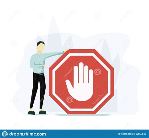 Stop Sign Vector Illustration Flat Tiny Prohibition No Gesture Person