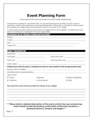Free Printable Event Planning Forms Free Templates Printable
