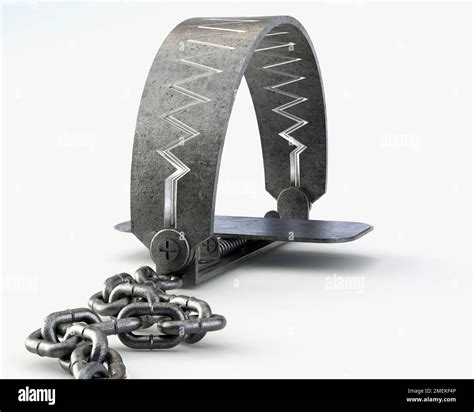 An Open Metal Animal Hunting Trap Attached To The Ground With A Metal
