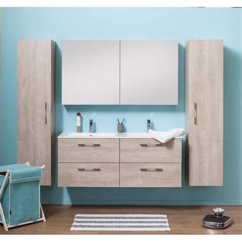 La salle de bains est une première pour vous. Meuble de salle de bain Banio-Dante Chêne look beton avec ...