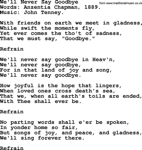 Funeral Hymn Well Never Say Goodbye Lyrics And Pdf