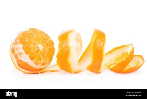 Orange And Orange Peeled Skin Isolated White Background Stock Photo Alamy