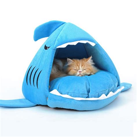 Cute Shark Pet Bed Removable Mat Soft Puppy House Warm Cat Cave Nest