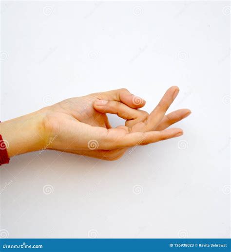 Demonstrating Hand Mudra Or A Yoga Postures Stock Image Image Of