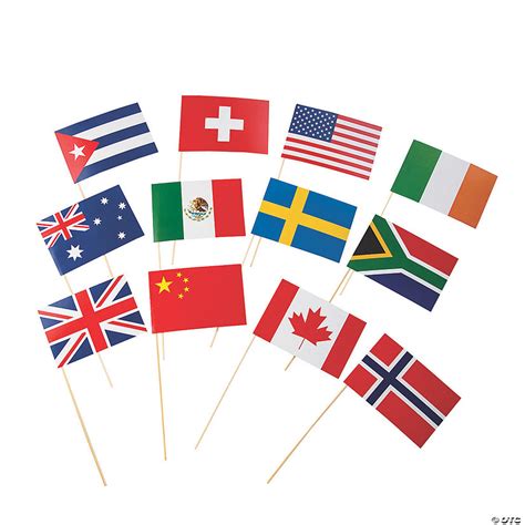 Small Flags Of All Nations Stick Props Oriental Trading