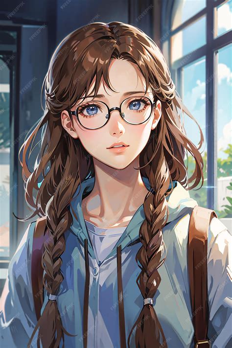 Premium Ai Image Beautiful Anime Girl In Glasses Beside The Window