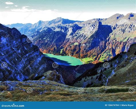 Alpine Lake Klontalersee In Mountain Range Glarus Alps Stock Photo