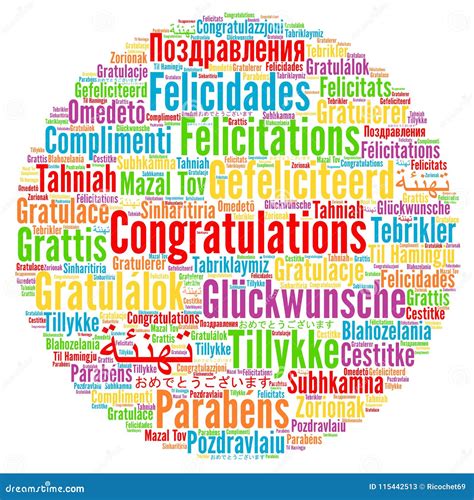 Congratulations In Different Languages Word Cloud Stock Illustration