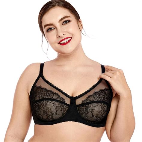 Womens No Padding Sheer Lace Full Cup Plus Size Unlined Underwire Bra Breathable Bras