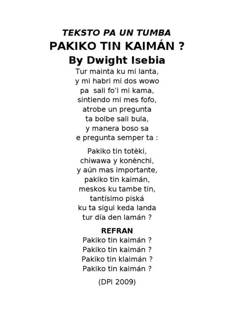 Pakiko Tin KaimÁn By Dwight Isebia The Papiamentu Lyrics For A Song