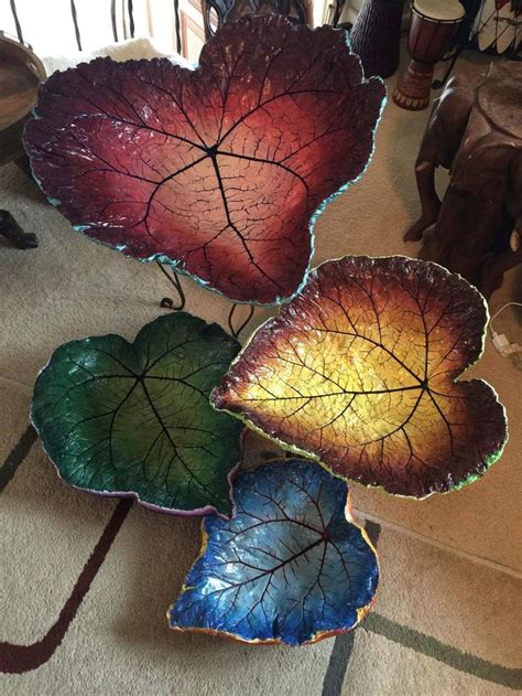 Cement rheubarb leaf hand painted by Barbara H | leaf | Cement garden