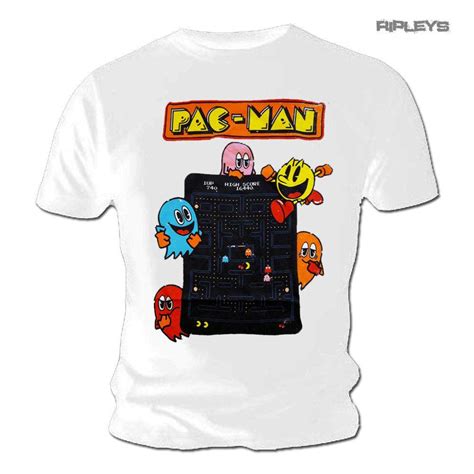 Official T Shirt Pac Man Pacman White Retro Classic Arcade Game Crazy T