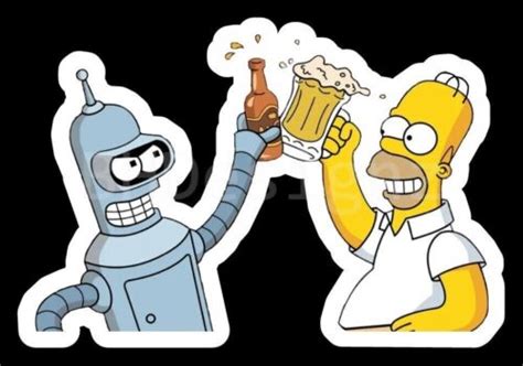 Bender And Homer Simpson Drink Beer Together Friends Sticker Futurama