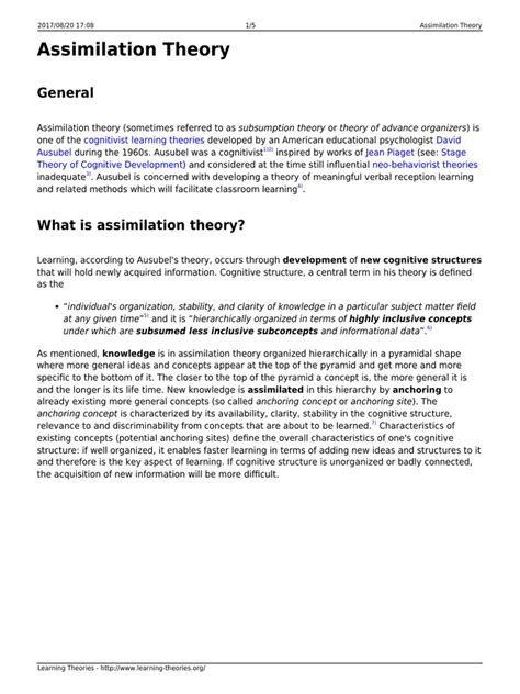 Assimilation Theory Pdf Learning Theory Education Concept