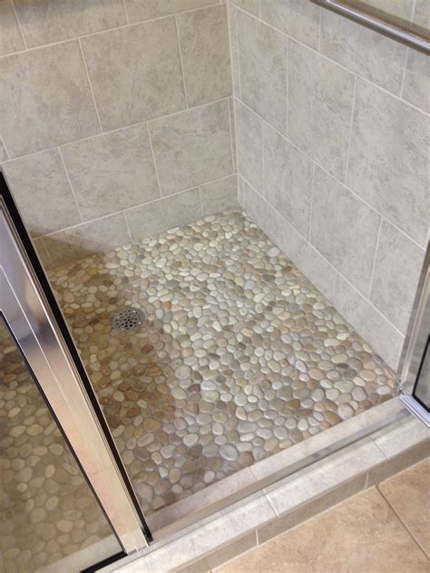 Round Stone Tile Java Tan And White Pebble Tile On Shower Floor Pebble