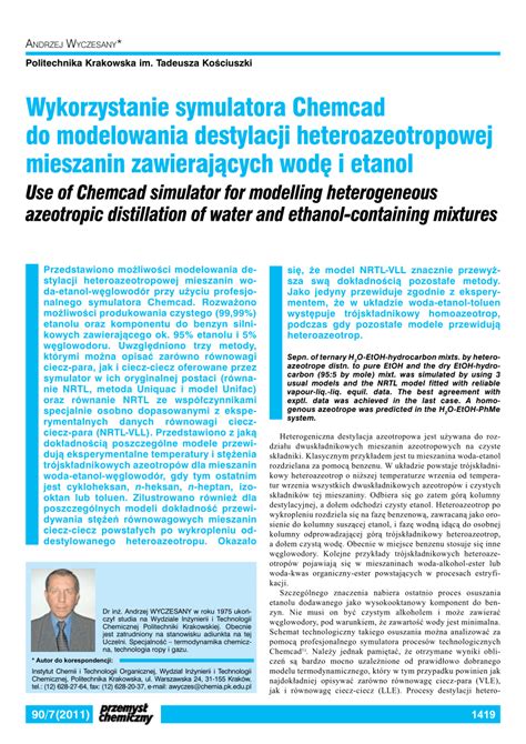 Azeotropic distillation with aspen plus® v8.0. (PDF) Use of Chemcad simulator for modelling heterogeneous ...