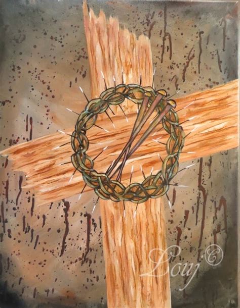 Cross Crown And Nails Painting 16 X 20 Acrylic By Paintandknit316