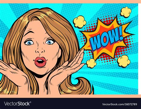 Wow Delight Pop Art Woman Face Royalty Free Vector Image
