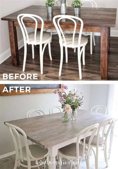 Round kitchen dining table & 4 painted chairs, shabby chic style, 110cm dia. DIY farm table makeover. How to easily transform a table ...