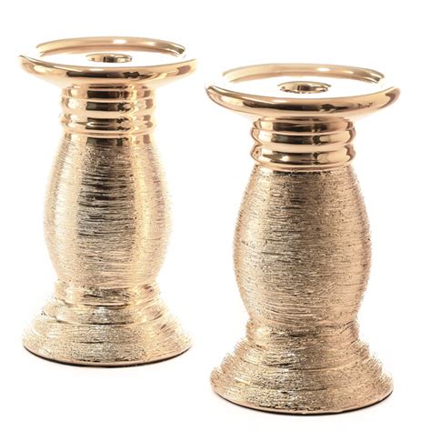Gold Ceramic Pillar Candle Holders 6 Set Of 2