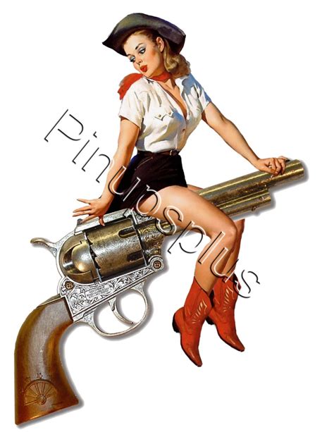Vintage Cowgirl Pistol Pinup Girl Decal S526 S526 4 75 Pin Ups