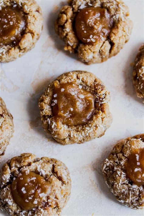 Vegan Salted Caramel Coconut Thumbprint Cookies Dishing Out Health