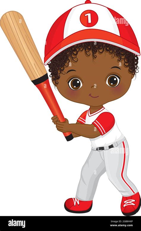 Cute African American Little Boy Playing Baseball Vector Baseball Boy
