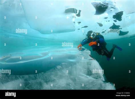 Ice Diving In Lake Baikal Siberia Russia Island Olkhon Stock Photo