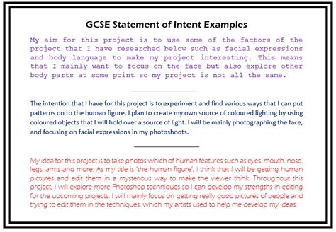 Intent is within intend but transcends with intensity, a physical reference to power or degree of range. Statement of Intent - Photography with Mrs Crawford