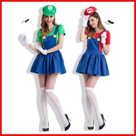 Halloween Super Mario Luigi Bros Costume Women Sexy Dress Plumber Costumes Adult Mario Bros