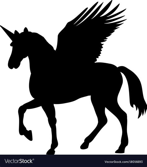 Pegasus Unicorn Silhouette Mythology Symbol Vector Image