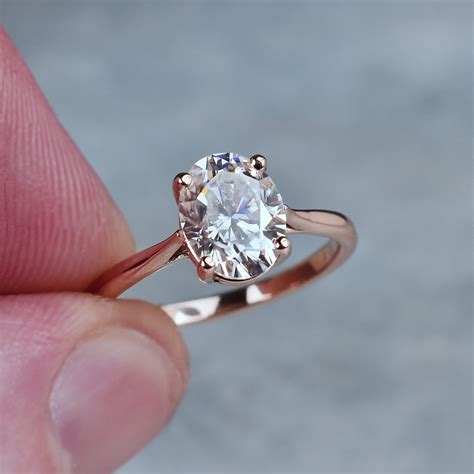 Oval Moissanite Solitaire Ring 2 Ct 14k Gold Engagement Ring Genuine