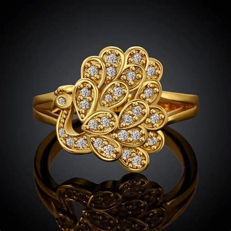 Zr082 A Top Quality Gold Color Zircon Paved Peacock Ring 2015 New