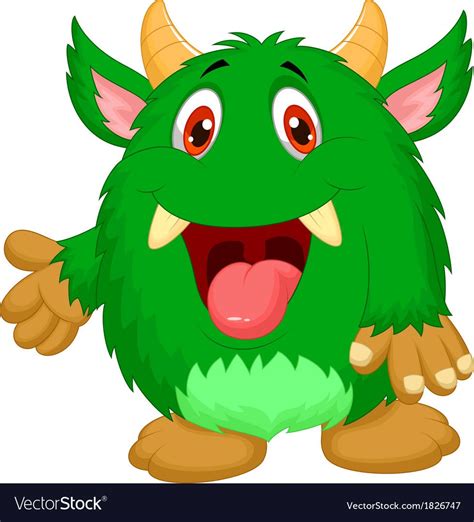 Vector Illustration Of Cute Green Monster Cartoon Download A Free
