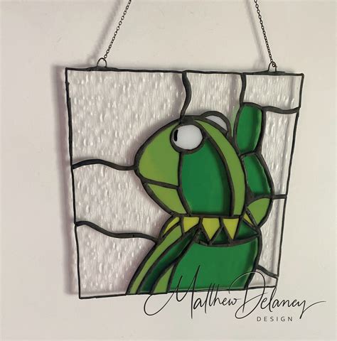 Kermit Rainy Day Window Meme Inspired Stained Glass Sad Etsy