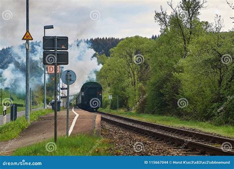 Vintage Black Steam Locomotive Train Rush Railway Stock Photo Image