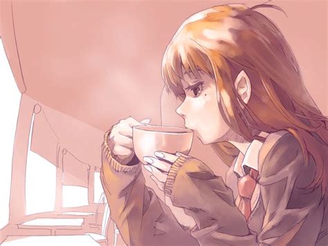 Anime Manga Drinking Thea Coffee Hot Chocolate Pose Reference Photo