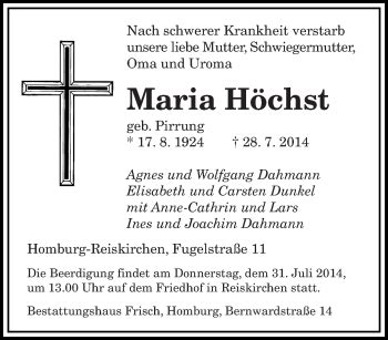 Traueranzeigen Von Maria H Chst Saarbruecker Zeitung Trauer De